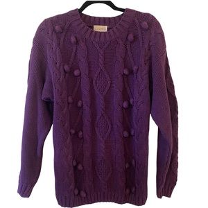 ROSANNA Vintage Heavy Cable Knit Sweater Purple Bobbles Size Medium Hong Kong